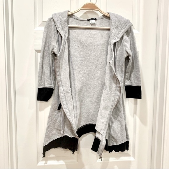 Heather Grey Black Trim Trapeze Skirted Hoodie Hooded Zip Sweatshirt Jacket - Picture 4 of 7